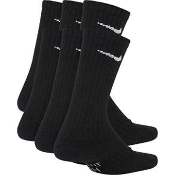 Nike Kids' Everyday Cushion Crew Socks (6 Pairs), Black/White, Medium