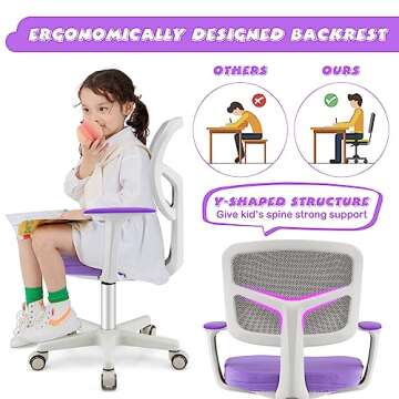 Costzon Kids Desk Chair, Adjustable Children Study Computer Chair with Arms & Wheels, Student Swivel Rolling Task Chair, Ergonomic Kids Office Chair for Girls Age 4-12, Home Bedroom School, Purple