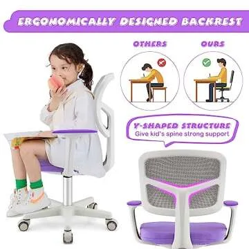 Costzon Kids Desk Chair, Adjustable Children Study Computer Chair with Arms & Wheels, Student Swivel Rolling Task Chair, Ergonomic Kids Office Chair for Girls Age 4-12, Home Bedroom School, Purple