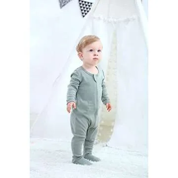 O2 BABY Baby Boys Girls Organic Cotton Zip Front Sleeper Pajamas, Footed Sleep 'n Play（Newborn, Sa...