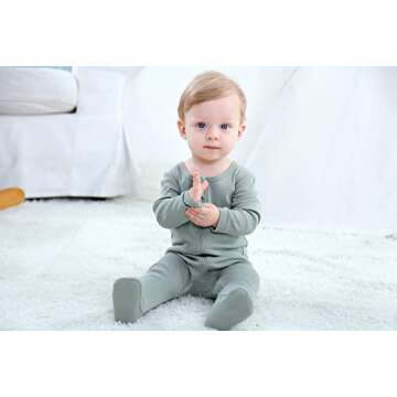 O2 BABY Baby Boys Girls Organic Cotton Zip Front Sleeper Pajamas, Footed Sleep 'n Play（Newborn, Sage）