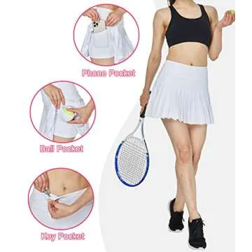 HonourSex White Women Tennis Skirt Pleated Golf Skirts with Pockets Skort Workout Sports Hiking S