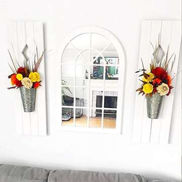 Mkono Galvanized Metal Wall Planter Farmhouse Wall Vase for Artificial Plants Flowers, Rustic Hanging Fake Flowers Holder Country Home Bedroom Living Room Decor Set of 2, Silver, Small