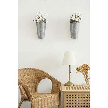 Mkono Galvanized Metal Wall Planter Farmhouse Wall Vase for Artificial Plants Flowers, Rustic Hanging Fake Flowers Holder Country Home Bedroom Living Room Decor Set of 2, Silver, Small