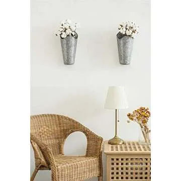 Mkono Galvanized Metal Wall Planter Farmhouse Wall Vase for Artificial Plants Flowers, Rustic Hanging Fake Flowers Holder Country Home Bedroom Living Room Decor Set of 2, Silver, Small