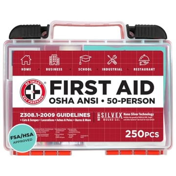 Be Smart Get Prepared OSHA/ANSI First Aid Kit - 50 Person, 250 Pieces - Designed for Home, Business,...