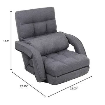 FLOGUOR Indoor Floor Gaming Chairs for Adults with Back Support,Chaise Lounge, 42-Position Folding Lazy Sofa with Pillow for Living Room, Bedroom, Balcony(Grey) 8803GR