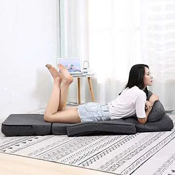 FLOGUOR Indoor Floor Gaming Chairs for Adults with Back Support,Chaise Lounge, 42-Position Folding Lazy Sofa with Pillow for Living Room, Bedroom, Balcony(Grey) 8803GR