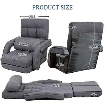 FLOGUOR Indoor Floor Gaming Chairs for Adults with Back Support,Chaise Lounge, 42-Position Folding Lazy Sofa with Pillow for Living Room, Bedroom, Balcony(Grey) 8803GR