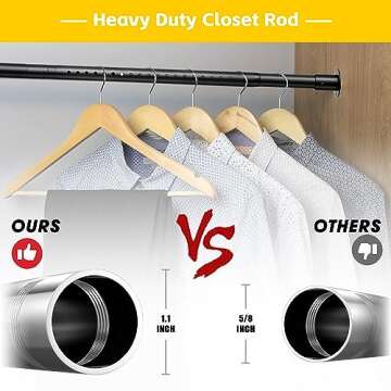 Heavy Duty Adjustable Closet Rod - 17 to 55 Inch Metal Clothing Rod
