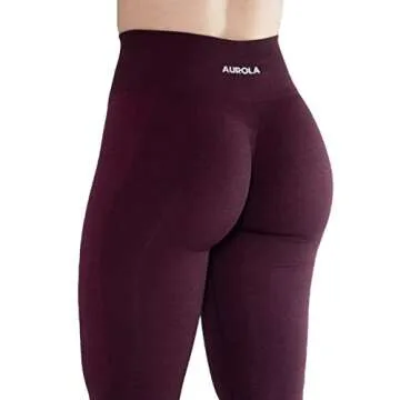 AUROLA Intensify Seamless Scrunch Leggings Women Yoga 7/8 Tummy Control Running for Workout Active Pants-25'' (XS, Black Cherry)