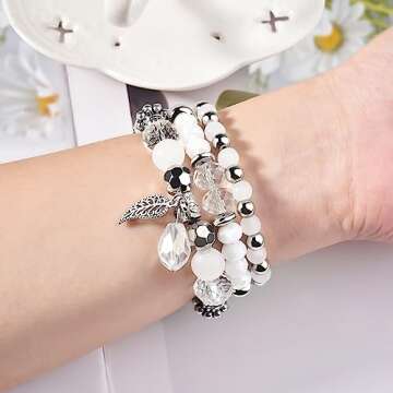 V-MORO Beaded Boho Bracelet Compatible with Apple Watch Band 38mm/40mm/41mm/42mm(Series 10) Women Series 9 8 7 6 SE 5 4 Fashion Cute Handmade Stretch Watch Strap for iWatch Band Series 3 2 1 (Clear White)
