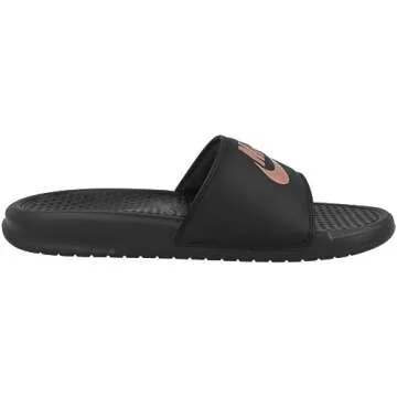 Nike Women's Benassi Just Do It Sandal in Black/Rose Gold