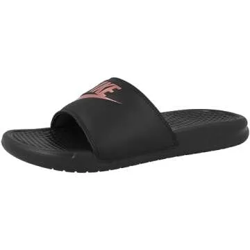 Nike Women's Benassi Just Do It Sandal in Black/Rose Gold