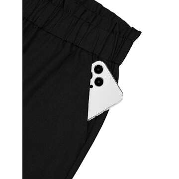 NIMIN High Waisted Work Pants for Women Comfy Dress Pants Business Casual Pants Pull On Linen Office Paper Bag Pants Slacks with Pockets Black Small