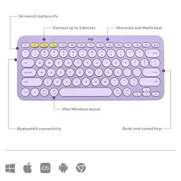 Logitech K380 + M350 Wireless Keyboard and Mouse Combo - Slim Portable Design, Quiet Clicks, Long Battery Life, Bluetooth, Easy-Switch, Windows, Mac, iPadOS, Chrome OS Compatible - Lavender Lemonade