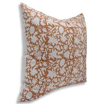 Fabritual Handmade Block Print Pure Linen 16X16 Throw Vintage Pillowcase Cushion Cover with Zipper f...