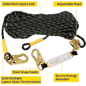 TRSMIMA Safety Lanyard 25ft Rope with Shock Absorber