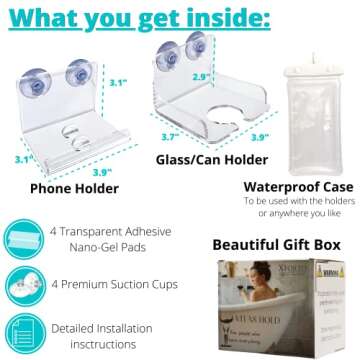 Acrylic Holders Set of 2 - Beer/Wine and Phone Shower Holder | Shower Cup Holder | Beer Gifts & Bath...