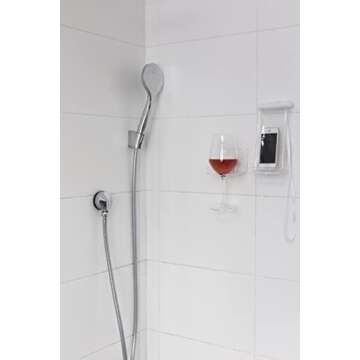 Acrylic Holders Set of 2 - Beer/Wine and Phone Shower Holder | Shower Cup Holder | Beer Gifts & Bath Accessories | Shower Phone Holder Suction Cup (Transparent Set)
