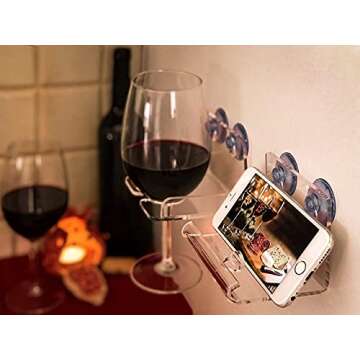 Acrylic Holders Set of 2 - Beer/Wine and Phone Shower Holder | Shower Cup Holder | Beer Gifts & Bath Accessories | Shower Phone Holder Suction Cup (Transparent Set)
