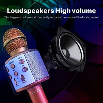 Bluetooth Wireless Karaoke Microphone with LED Light for Kids and Adults, 4 in 1 Portable Handheld Mic (Rose Gold)