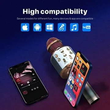 Bluetooth Wireless Karaoke Microphone with LED Light for Kids and Adults, 4 in 1 Portable Handheld Mic (Rose Gold)