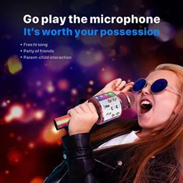 Bluetooth Wireless Karaoke Microphone with LED Light for Kids and Adults, 4 in 1 Portable Handheld Mic (Rose Gold)