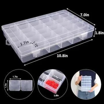 OUTUXED 36 Grids Clear Plastic Organizer Box with Adjustable Compartment Dividers Rock Collection Bo...