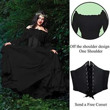 YEAXLUD Women's High Low Victorian Dress Puff Sleeve Off Shoulder Ruffle Medieval Costume for Women ...