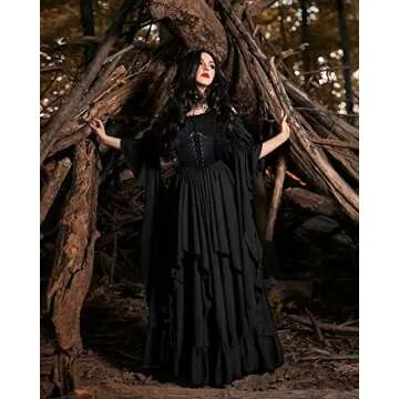 YEAXLUD Women's High Low Victorian Dress Puff Sleeve Off Shoulder Ruffle Medieval Costume for Women Renaissance Dress (S, Black)