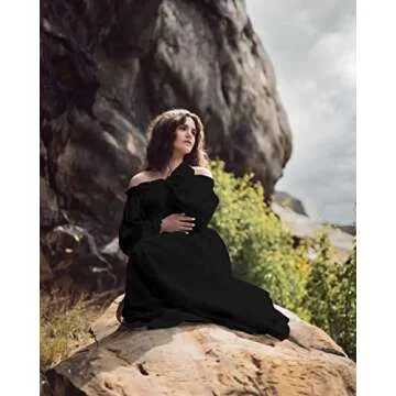 YEAXLUD Women's High Low Victorian Dress Puff Sleeve Off Shoulder Ruffle Medieval Costume for Women Renaissance Dress (S, Black)