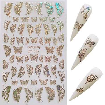 NAIL ANGEL 8Sheets Nail Art Adhesive Sticker Sheets Different Laser Gold and Silver Color Butterfly Shapes Nail Art Decoration 10238