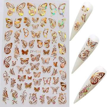 NAIL ANGEL 8Sheets Nail Art Adhesive Sticker Sheets Different Laser Gold and Silver Color Butterfly Shapes Nail Art Decoration 10238