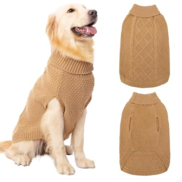 Mihachi Turtleneck Dog Sweater - Classic Cable Knit Winter Apparel with Leash Hole