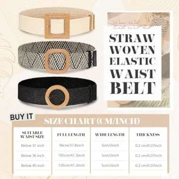 Syhood 3 Pieces Straw Woven Elastic Waist Belt for Women - Adjustable Bohemian Style