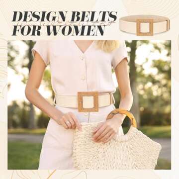 Syhood Stylish Straw Woven Elastic Waist Belts Set