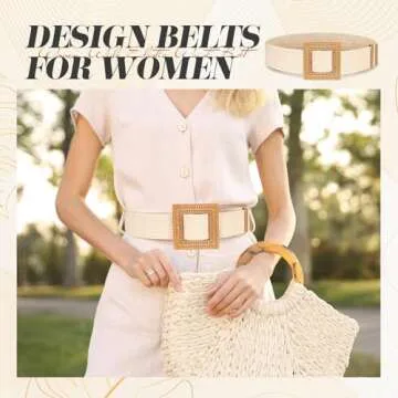 Syhood Stylish Straw Woven Elastic Waist Belts Set