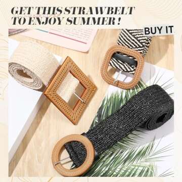 Syhood Stylish Straw Woven Elastic Waist Belts Set
