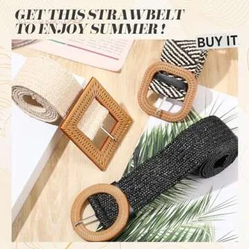 Syhood Stylish Straw Woven Elastic Waist Belts Set