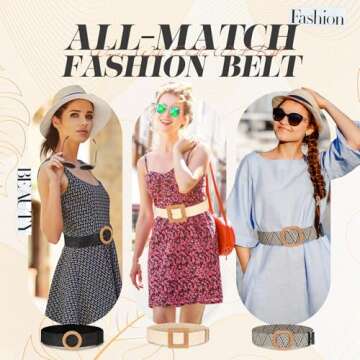 Syhood Stylish Straw Woven Elastic Waist Belts Set