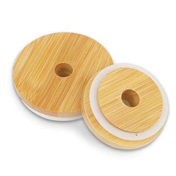 Picowe 4 Pack Bamboo Lids for Regular Standard Wide Mouth Mason Jar Storage Canning Jar Lids Ball Ja...