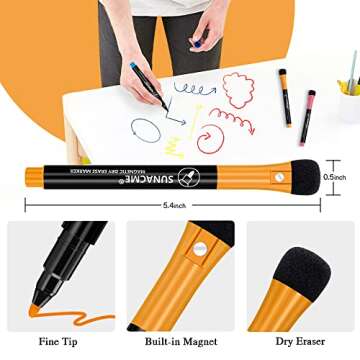 sunacme Magnetic Dry Erase Markers Fine Tip, 16-Pack Whiteboard Markers, Fine Point Dry Erase Marker with Eraser Cap, Low Odor White Board Markers for Kids Teachers Office & School Supplies