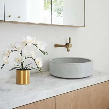 LESING Artificial Orchid Flower with Vase, White Orchid Bonsai Faux Orchid Phalaenopsis Plant Pot Arrangements for Home Decoration (White,Gold Vase)