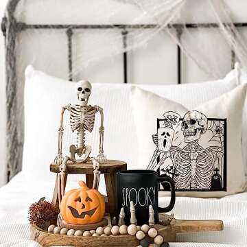 Pandicorn Halloween Throw Pillow Covers 18x18 Set of 4 Skeleton Bats Black Cat Ghost Fall Halloween Decorations Indoor Outdoor Pillows Decorative Throw Pillows Cases for Home Living Room Porch Decor