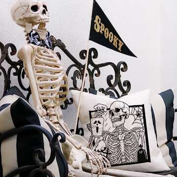 Pandicorn Halloween Throw Pillow Covers 18x18 Set of 4 Skeleton Bats Black Cat Ghost Fall Halloween Decorations Indoor Outdoor Pillows Decorative Throw Pillows Cases for Home Living Room Porch Decor