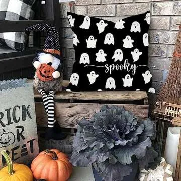 Pandicorn Halloween Throw Pillow Covers 18x18 Set of 4 Skeleton Bats Black Cat Ghost Fall Halloween Decorations Indoor Outdoor Pillows Decorative Throw Pillows Cases for Home Living Room Porch Decor