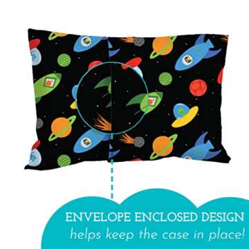 Little Sleepy Head Toddler Pillowcase, 100% Cotton & Hypoallergenic Pillow Case for Toddler Pillow, Snug Fit Envelope Pillowcase, 13x18 Pillowcase, Pilllow Sold Separately (Space 'N Rockets)