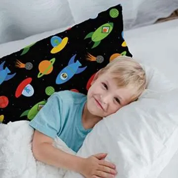Little Sleepy Head Toddler Pillowcase, 100% Cotton & Hypoallergenic Pillow Case for Toddler Pillow, Snug Fit Envelope Pillowcase, 13x18 Pillowcase, Pilllow Sold Separately (Space 'N Rockets)