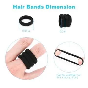 Black Seamless Hair Ties – Cotton Hair Bands – Tiny Elastics Ponytail Holders for Toddlers, 1 Inch in Diameter, Black, by Nspring